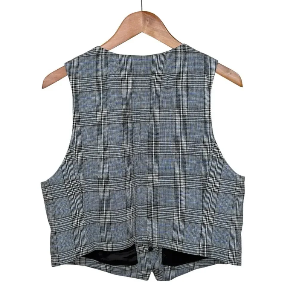 MADEWELL Wool Blend Waisted Vest in Yarn-Dye Plaid Brown Tan Career Women’s 14
